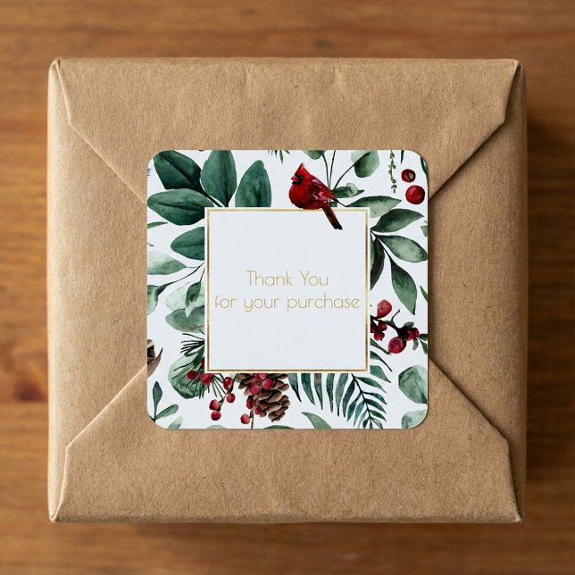 Sticker Carré Merci de Noël pour votre achat (Christmas Thank you for your purchase Square Sticker.)