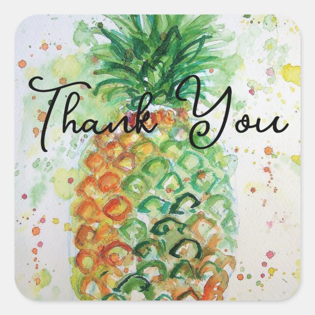 Sticker Carré Merci de plage de fruits d'ananas jaune (Devant)