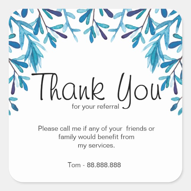 Sticker Carré Merci de référence de l'agent immobilier bleu (Devant)