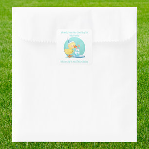 Sticker Carré Merci Demi-anniversaire Bébé Canard avec Fête du g