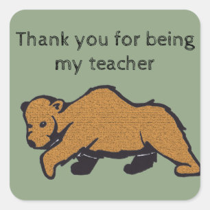 Sticker Carré Merci d'être mon enseignant Ours Brown Artistique