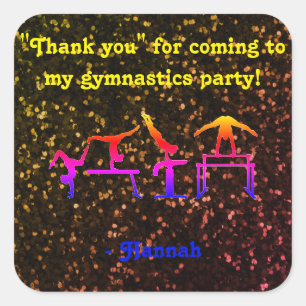 Sticker Carré "Merci" d'être venu à ma Gymnastique Party !