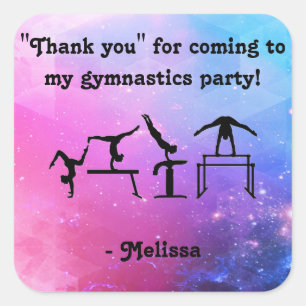 Sticker Carré "Merci" d'être venu à ma Gymnastique Party !