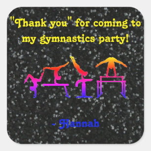 Sticker Carré "Merci" d'être venu à ma Gymnastique Party !