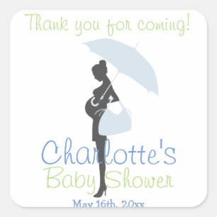 Sticker Carré Merci D'Être Venu ! Baby shower en silhouette bleu