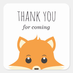 Sticker Carré Merci d'être venu. Baby shower Fox. Animal