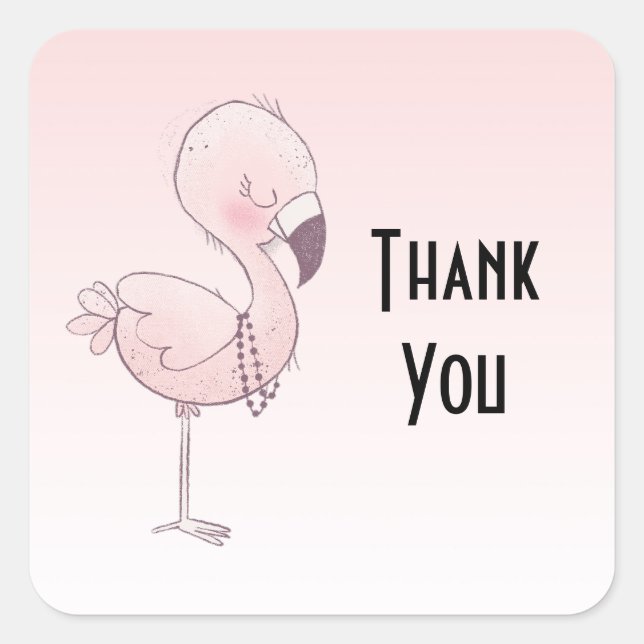 Sticker Carré Merci d'illustration de Flamant rose rose mou (Devant)