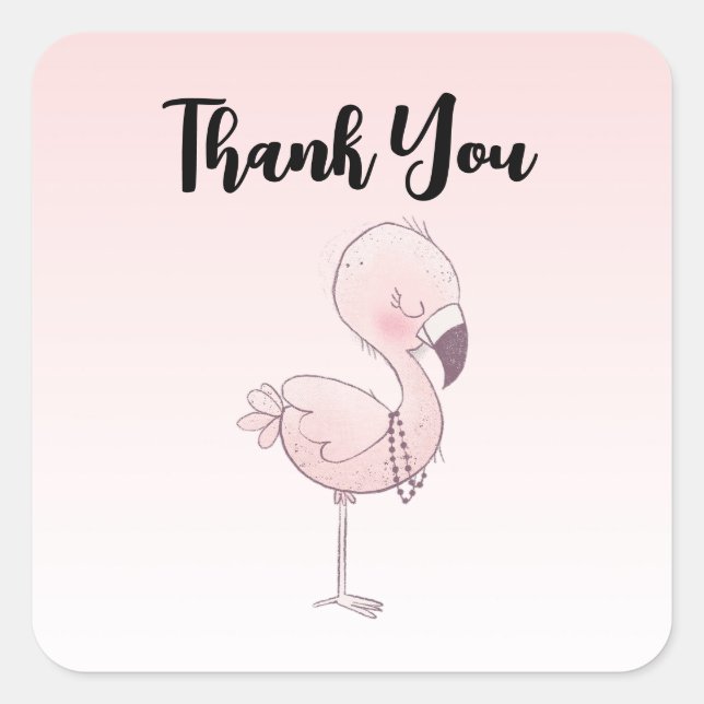 Sticker Carré Merci d'illustration de Flamant rose rose mou (Devant)