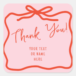 Sticker Carré Merci Doodle rose Bow