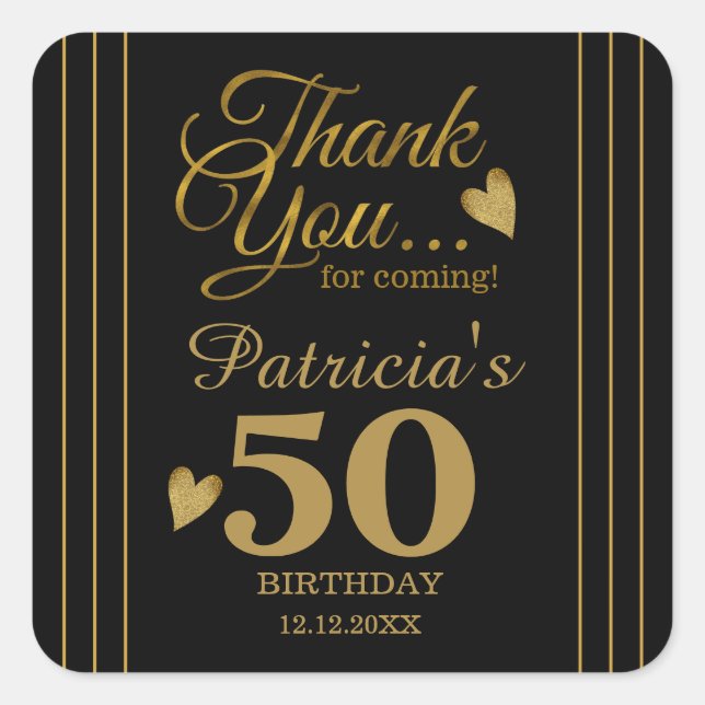 Sticker Carré Merci du 50e anniversaire de Black And Gold (Devant)