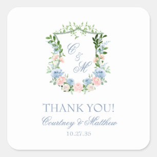 Sticker Carré Merci en crête florale bleu poussiéreux