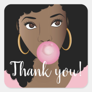 Sticker Carré Merci! Femme noire, Bubblegum rose