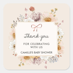Sticker Carré Merci fleur sauvage Baby shower