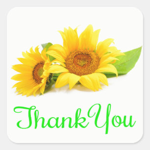Sticker Carré Merci Floral Fleur de soleil Jaune Vert
