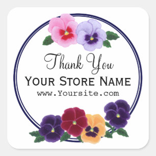 Sticker Carré Merci floral personnalisé de pensées