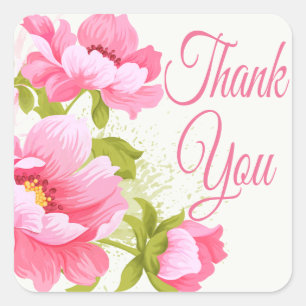 Sticker Carré Merci Floral Pink Peonies Mariage de fleurs