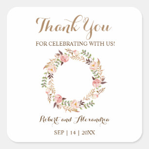 Sticker Carré Merci floral rose pour Mariage à venir