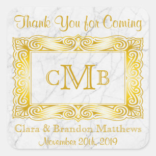 Sticker Carré Merci Gold Classic Monogram Cadre Marbre blanc