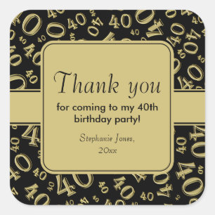 Sticker Carré Merci : Gold et Black 40th Number Motif