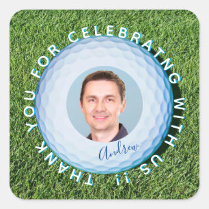 Sticker Carré Merci Golfer Photo Signé Ball