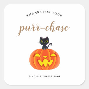 Sticker Carré merci halloween drôle chatte jeu de chats Petite e