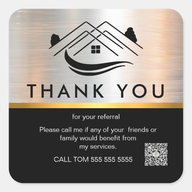 Sticker Carré Merci immobilier professionnel noir & Sliver (Devant)
