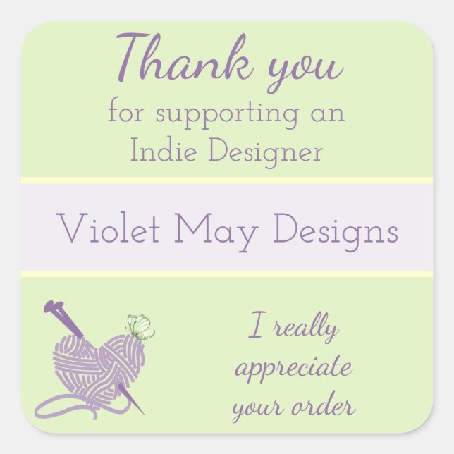 Sticker Carré Merci Indie Designer - Tricot de coeur Fil (Devant)