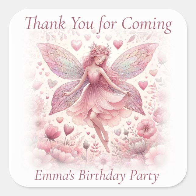 Sticker Carré Merci Joli Fée Rose (Devant)