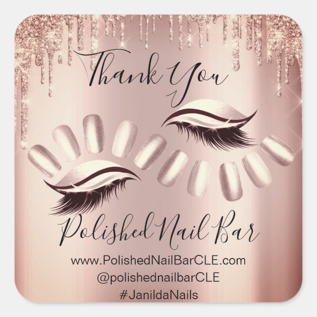 Sticker Carré Merci Lecteurs à ongles Lashes Rose Or (Devant)