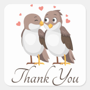 Sticker Carré Merci les inséparables Mariage Oiseaux Bruns et Bl