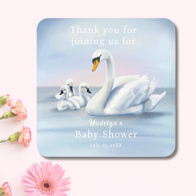 Sticker Carré Merci Mama Swan avec Baby shower bébé (Créateur téléchargé)