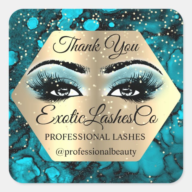 Sticker Carré Merci maquillage Artiste Gold LASHES Or bleu (Devant)