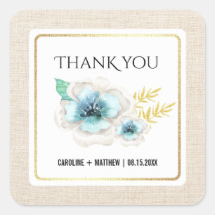 Sticker Carré Merci Mariage Aquarelle Florale Burlap
