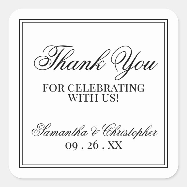 Sticker Carré Merci Mariage blanc simple d'élégance (Devant)