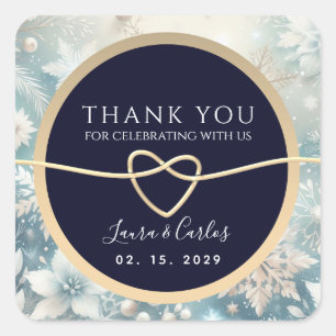 Sticker Carré Merci Mariage bleu de la Marine d'hiver