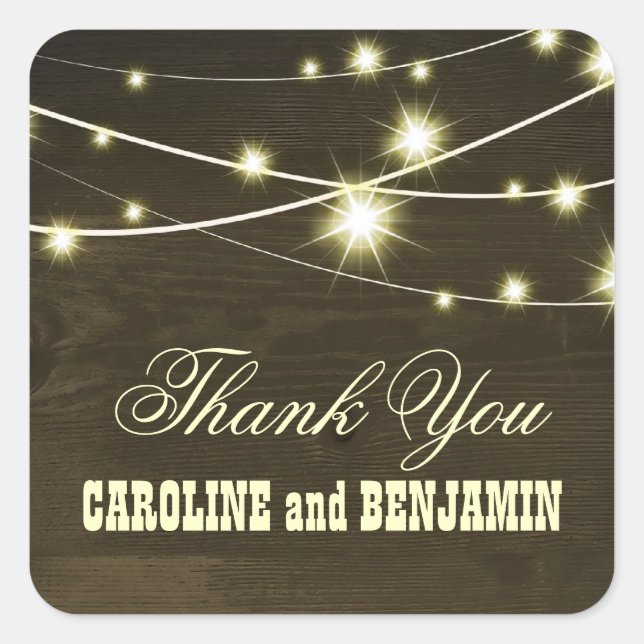 Sticker Carré merci mariage campagnard de lampes rustiques (Devant)