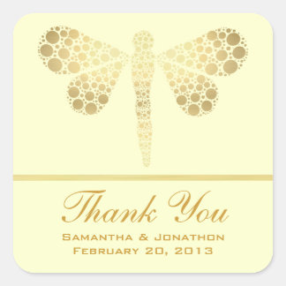 Sticker Carré Merci Mariage de dragonfly ivoire et or