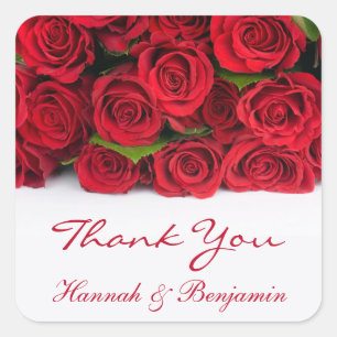 Sticker Carré Merci Mariage de roses rouges