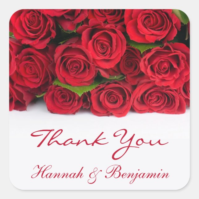 Sticker Carré Merci Mariage de roses rouges (Devant)