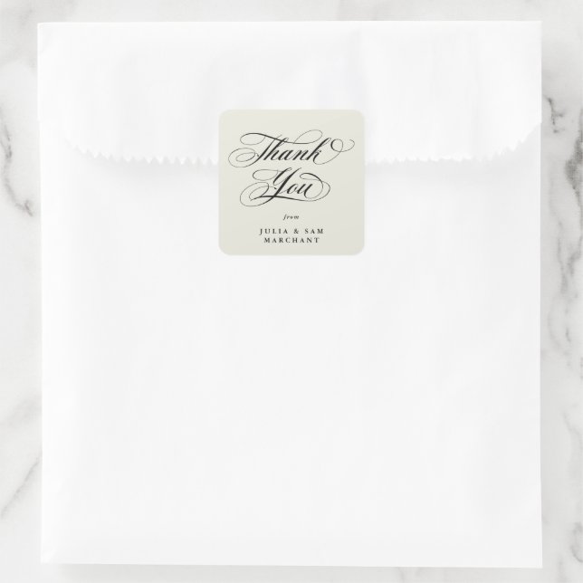 Sticker Carré Merci Mariage de script ivoire élégant (Sac)