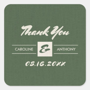 Sticker Carré Merci Mariage de texture Burlap vert
