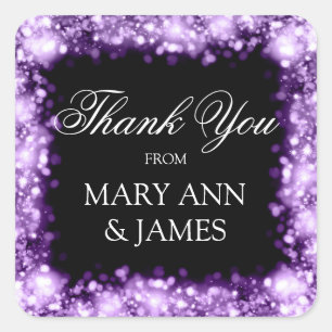Sticker Carré Merci Mariage éclat violet
