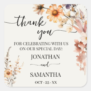 Sticker Carré Merci Mariage Fleur sauvage d'automne