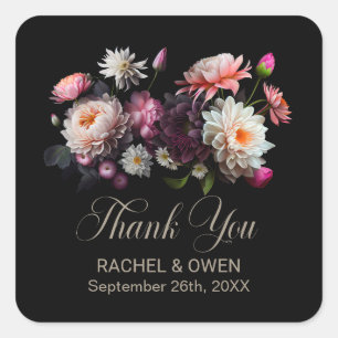 Sticker Carré Merci Mariage Floral noir