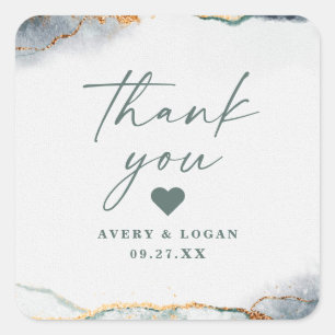 Sticker Carré Merci Mariage moderne Abstrait Eucalyptus vert
