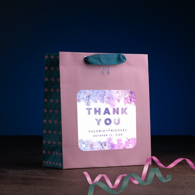 Sticker Carré Merci Mariage moderne rose et violet (Créateur téléchargé)