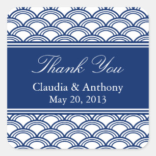 Sticker Carré Merci Mariage Motif Royal Blue Seigaiha