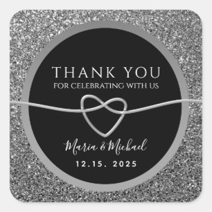 Sticker Carré Merci Mariage noir argent