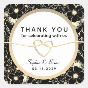 Sticker Carré Merci Mariage vintage noir et blanc