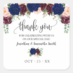 Sticker Carré Merci Marine bordeaux boho chic mariage